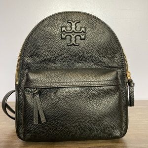 Tory Burch Black Leather Thea Mini Backpack with Gold Hardware